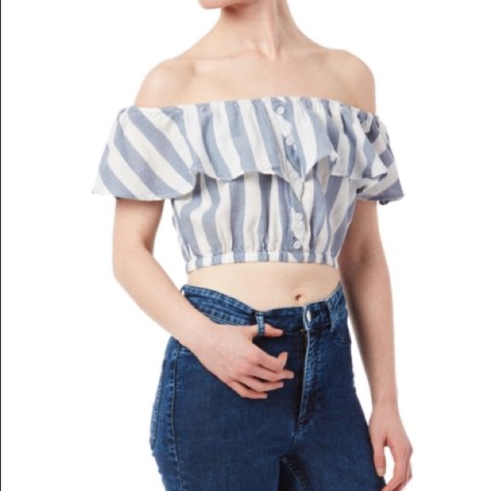 Fashion web blue and white striped crop top